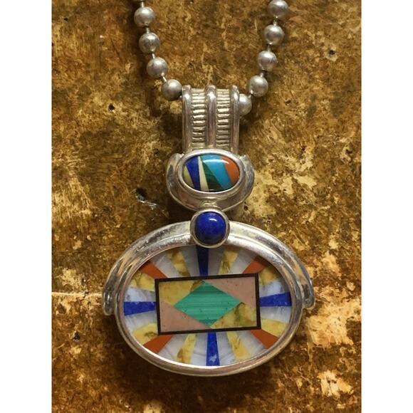 Whitney Kelly Sterling Silver and Multi Color Pendant on Sterling Ball Chain - Picture 4 of 10